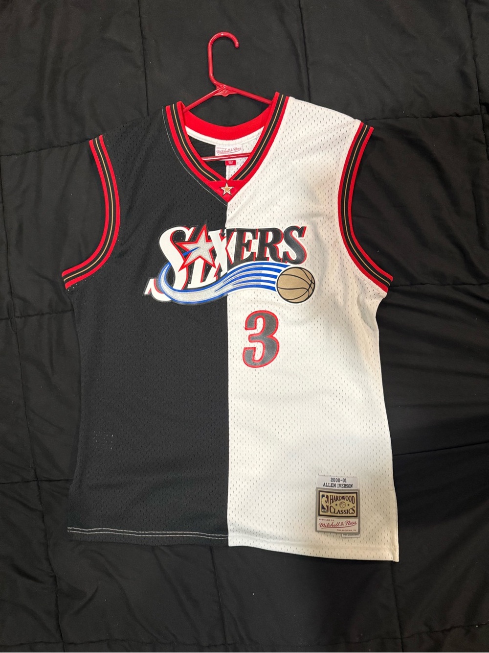 Mitchell & Ness Philadelphia 76ers Split Black White Allen Iverson #3 Jersey